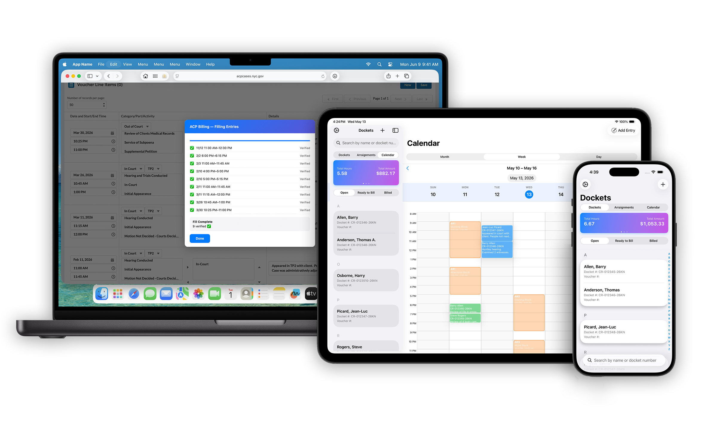ACP Billing shown across Mac&reg;, iPad&reg;, and iPhone&reg;
